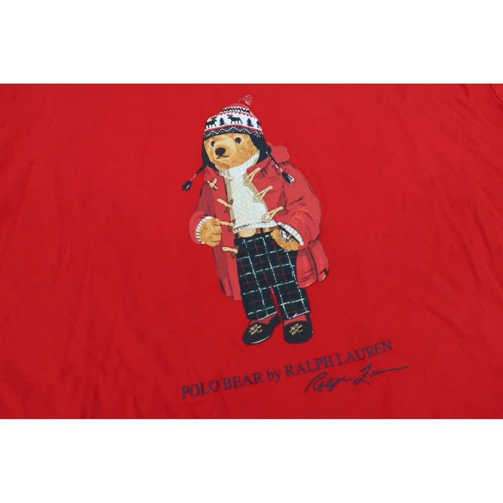 Polo Ralph Lauren T-Shirt Mens Large Red Polo Bear Winter Graphic Classic Fit